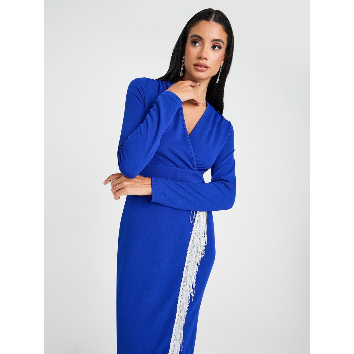 Styli Crossed Over Midi Dress With Tassel Detail-women-clothing-dresses-image-3