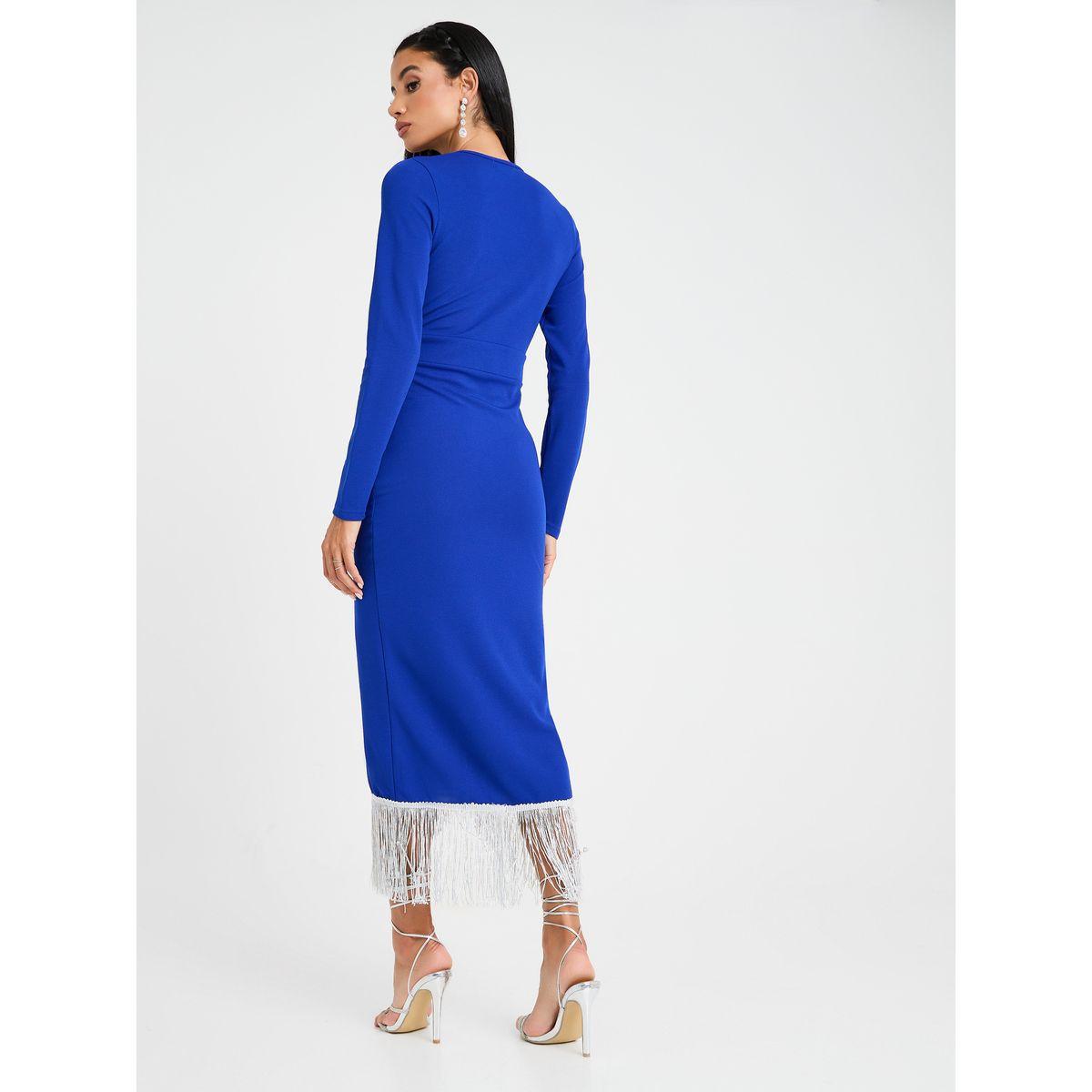 Styli Crossed Over Midi Dress With Tassel Detail-women-clothing-dresses-image-5