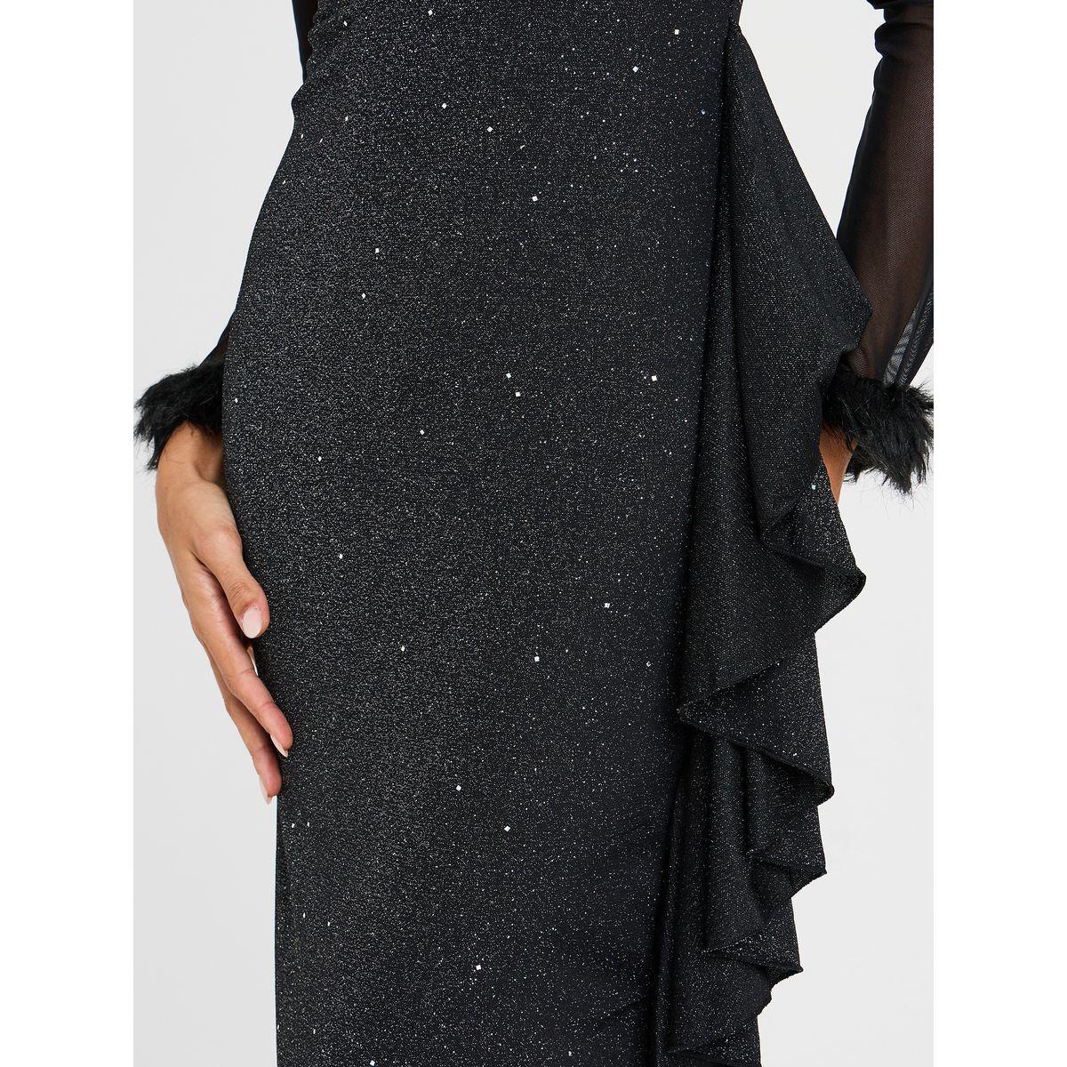 Styli Mesh Bodycon Midi Dress with Ruffled Edge-women-clothing-dresses-image-3