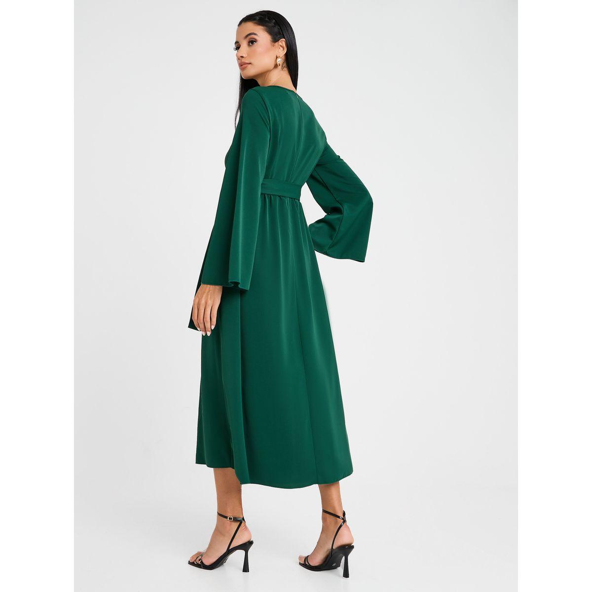 Styli A-Line Embroidered Midi Dress With Tie Up Detail-women-clothing-dresses-image-5