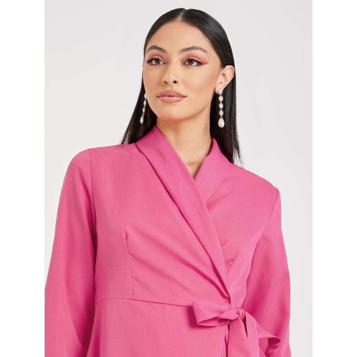 Styli Pleated Hem Wrap Blazer Midi Dress-women-clothing-dresses-image-3