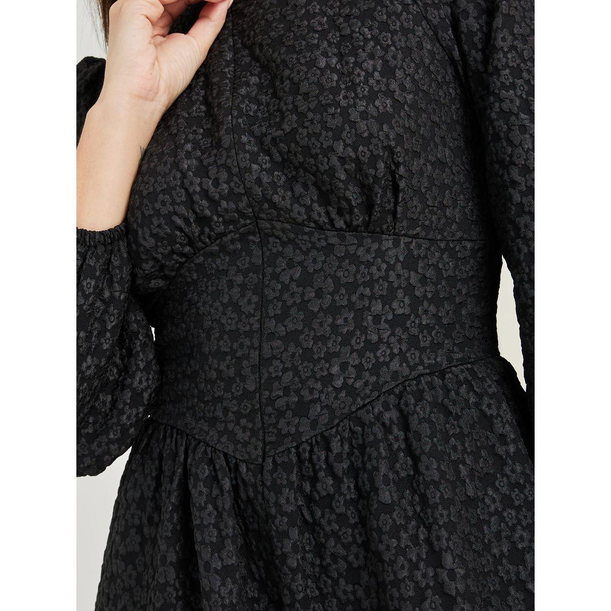 Styli Floral Textured Fit and Flare A-Line Midi Dress-women-clothing-dresses-image-5