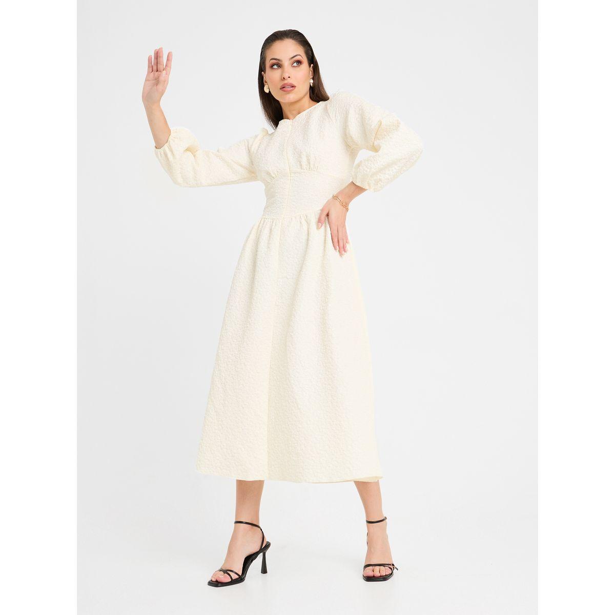 فستان ميدي بتفاصيل بارزة الملمس-women-clothing-dresses-image-1