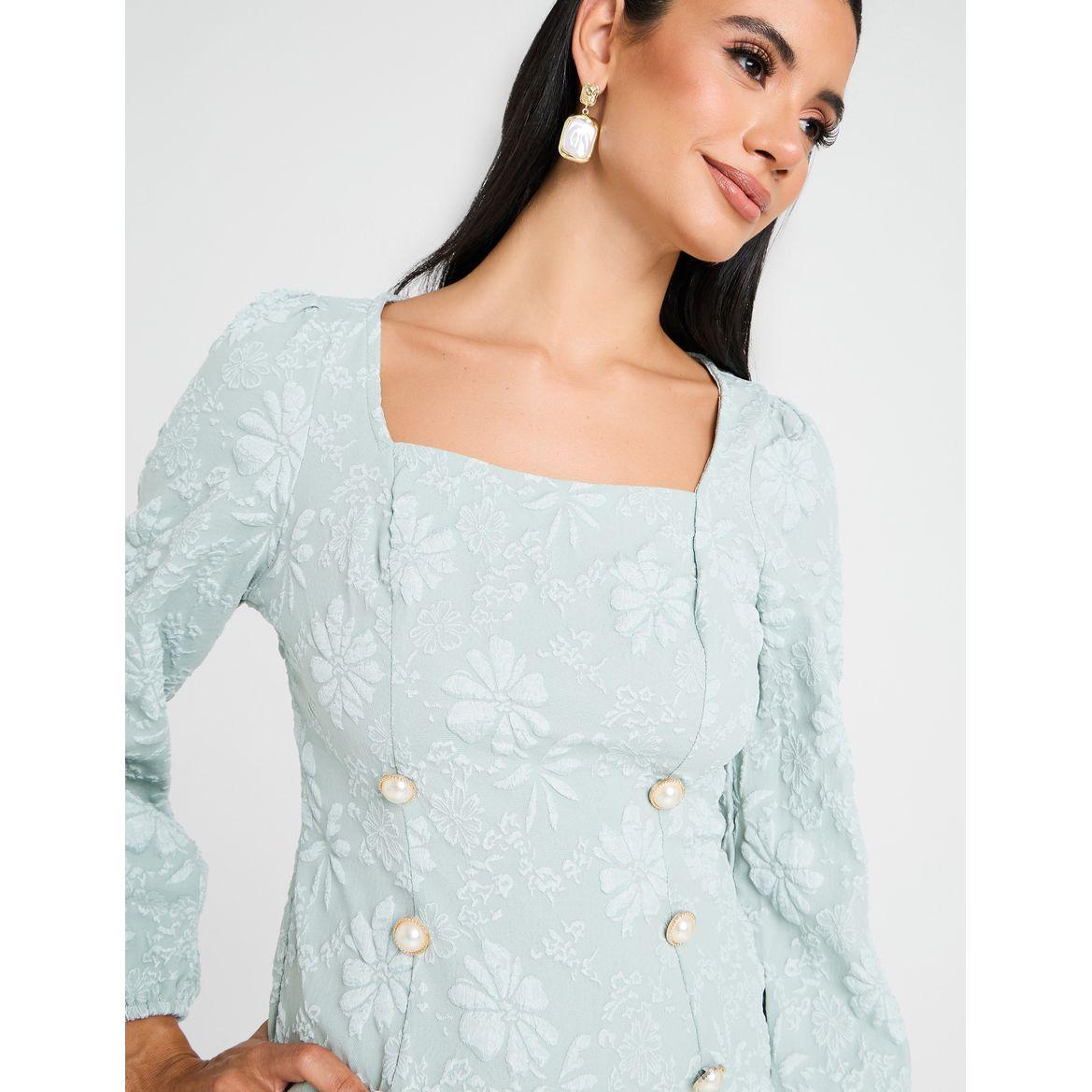 Styli Embossed Faux Pearl Detail Midi Dress-women-clothing-dresses-image-3