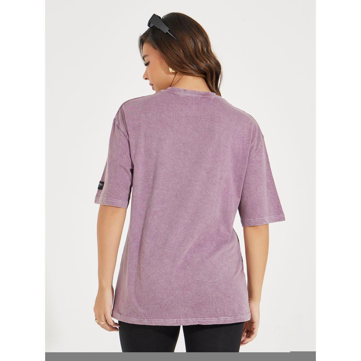 تيشيرت فضفاض مزين بشارة مع أكمام قصيرة-women-clothing-tshirts-image-5
