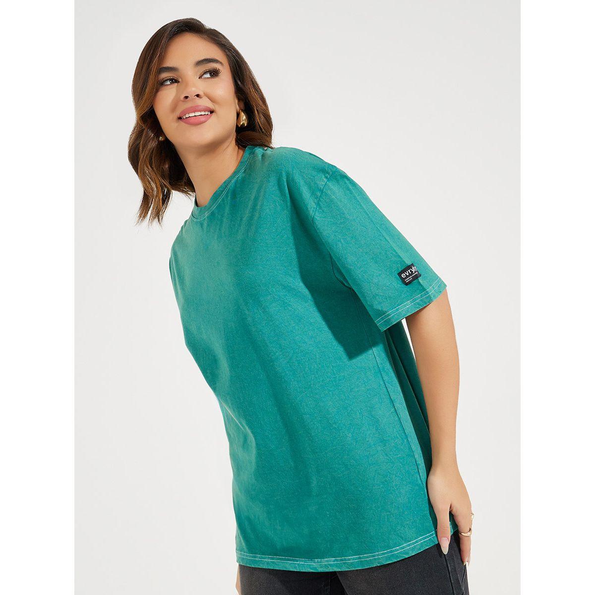 Styli Elevate Oversized Longline Acid Wash T-Shirt with Badge Detail-women-clothing-tshirts-image-1
