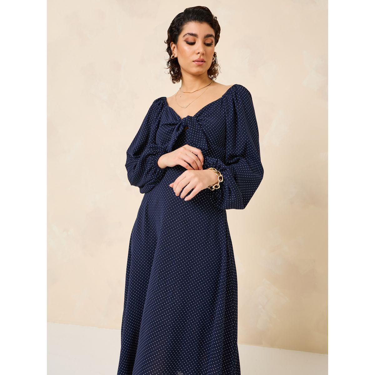 Styli Polka Dot Sweetheart Neck A-Line Midi Dress-women-clothing-dresses-image-3