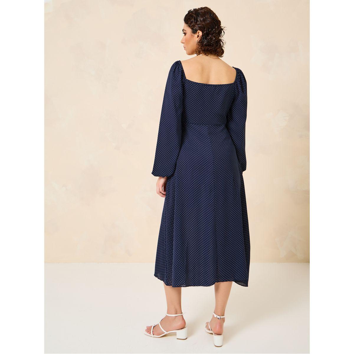 Styli Polka Dot Sweetheart Neck A-Line Midi Dress-women-clothing-dresses-image-5