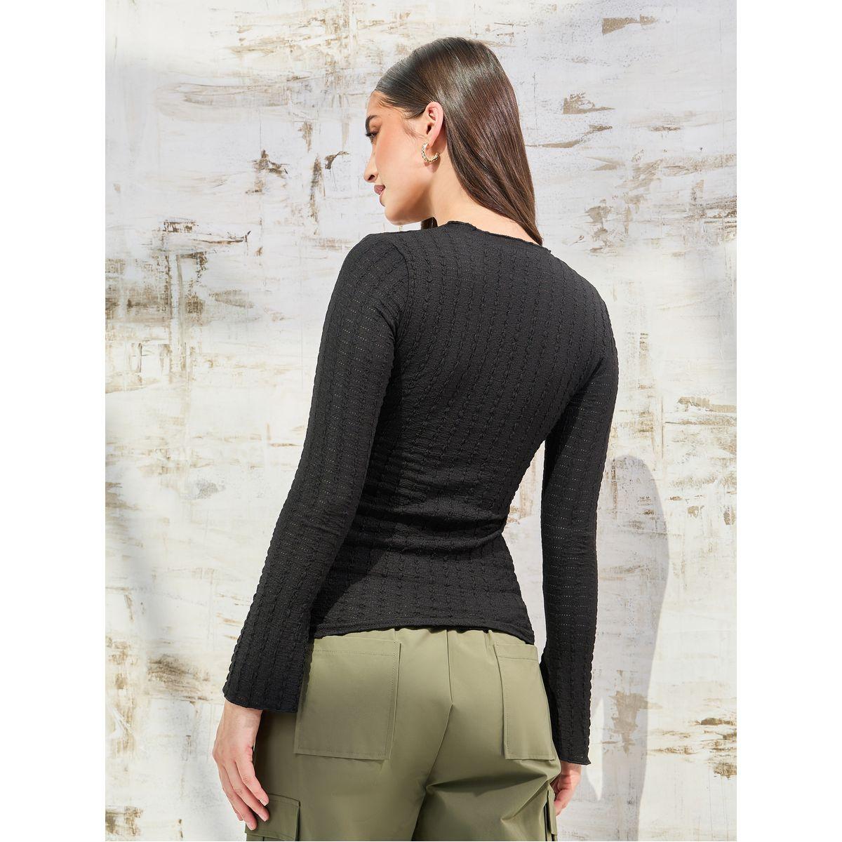 Styli Elevate Textured Flute Sleeve Fitted Top with Lettuce Edge-women-clothing-shirtsandblouses-blouses-image-6