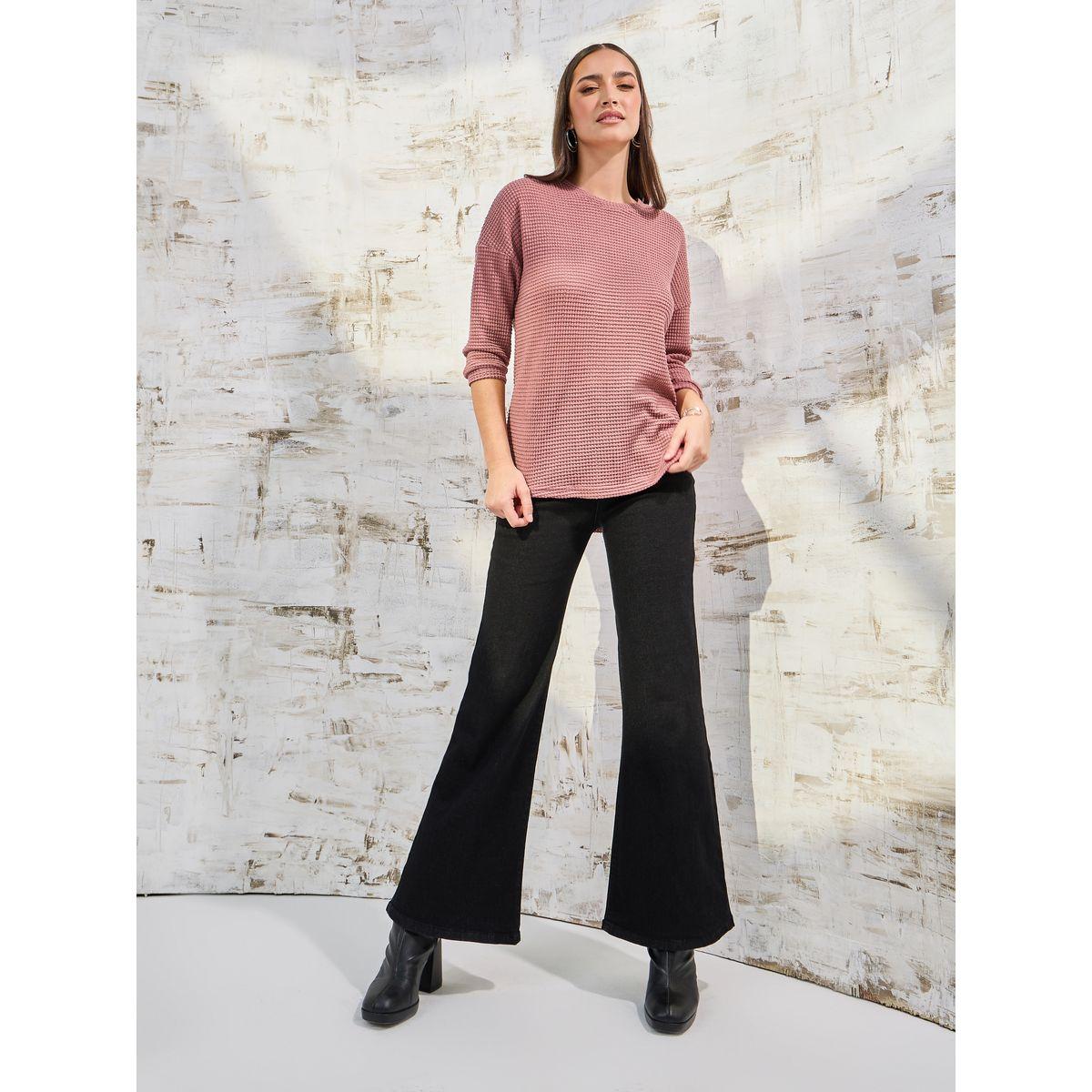 Styli Elevate Oversized Solid Textured Curved Hem T-Shirt-women-clothing-tshirts-image-1
