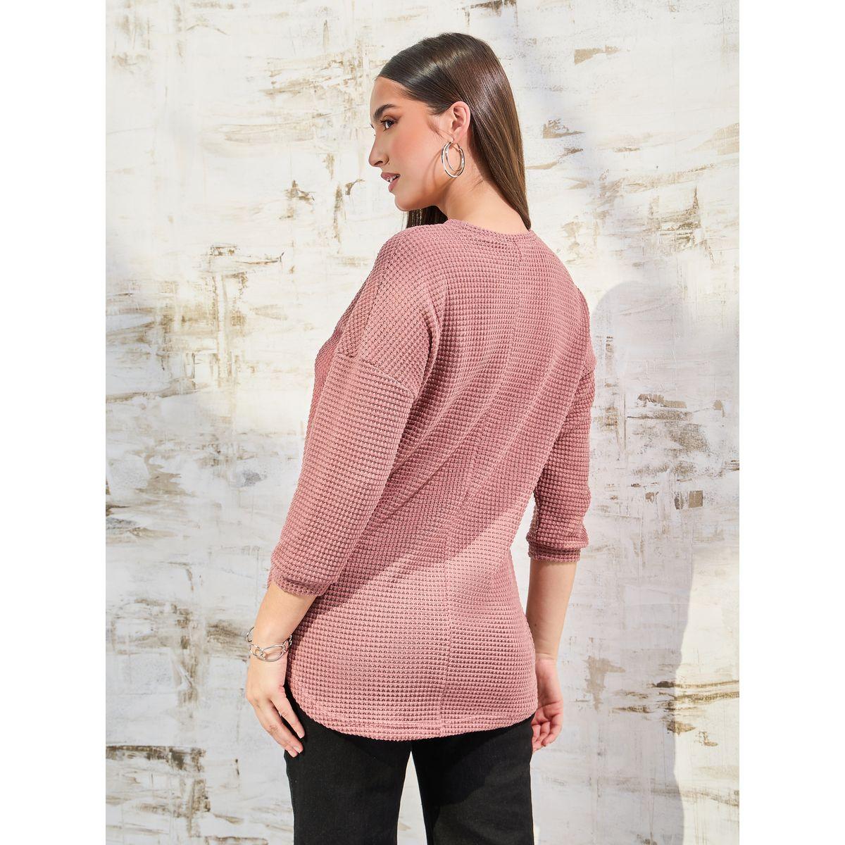 Styli Elevate Oversized Solid Textured Curved Hem T-Shirt-women-clothing-tshirts-image-4