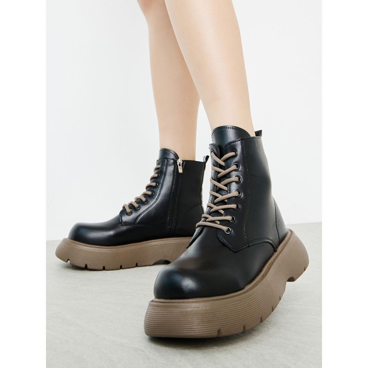Styli Solid Lace Up Boots-women-shoes-boots-image-1