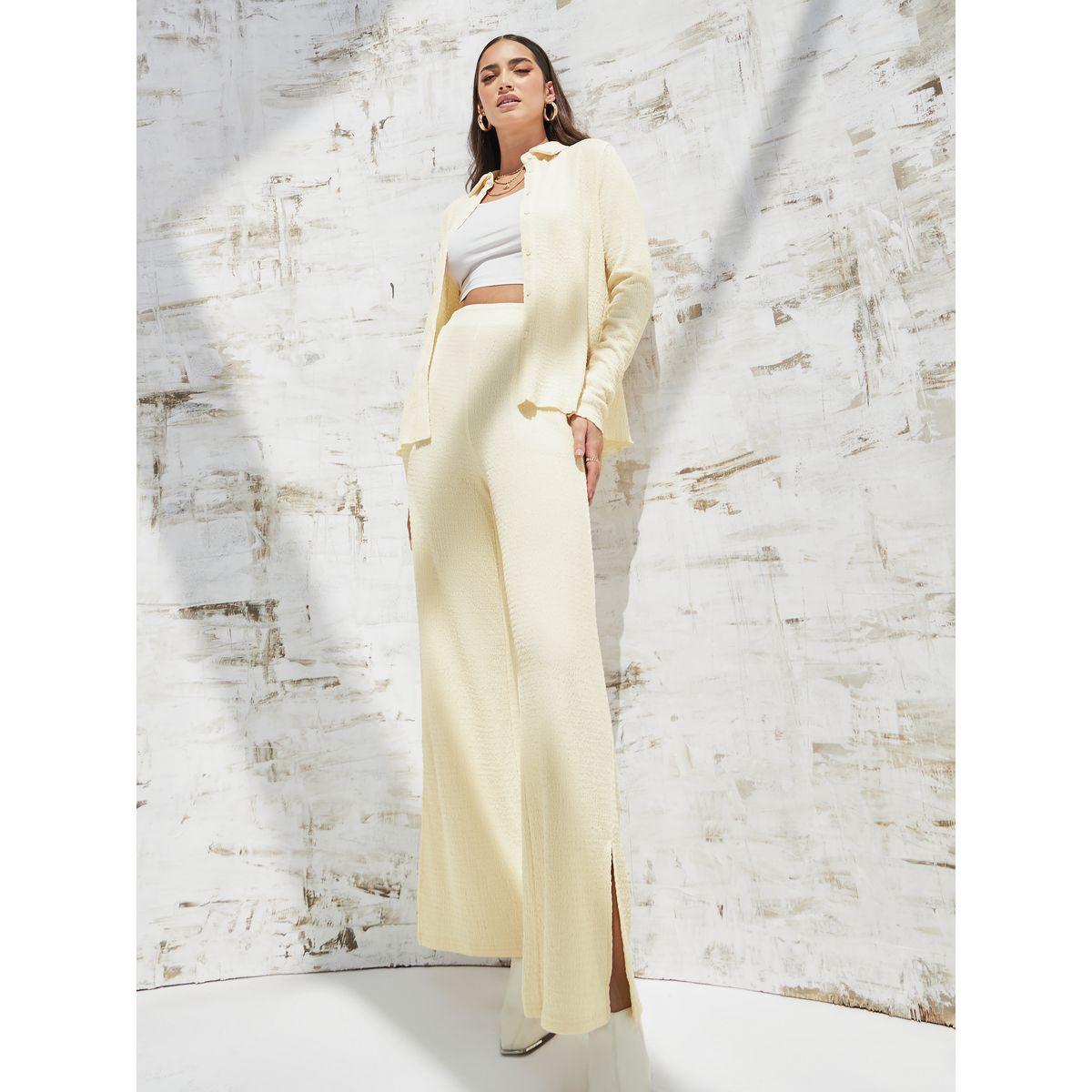 Styli Elevate Textured Wide Leg Trouser with Side Slit-women-clothing-bottoms-trousers-image-1
