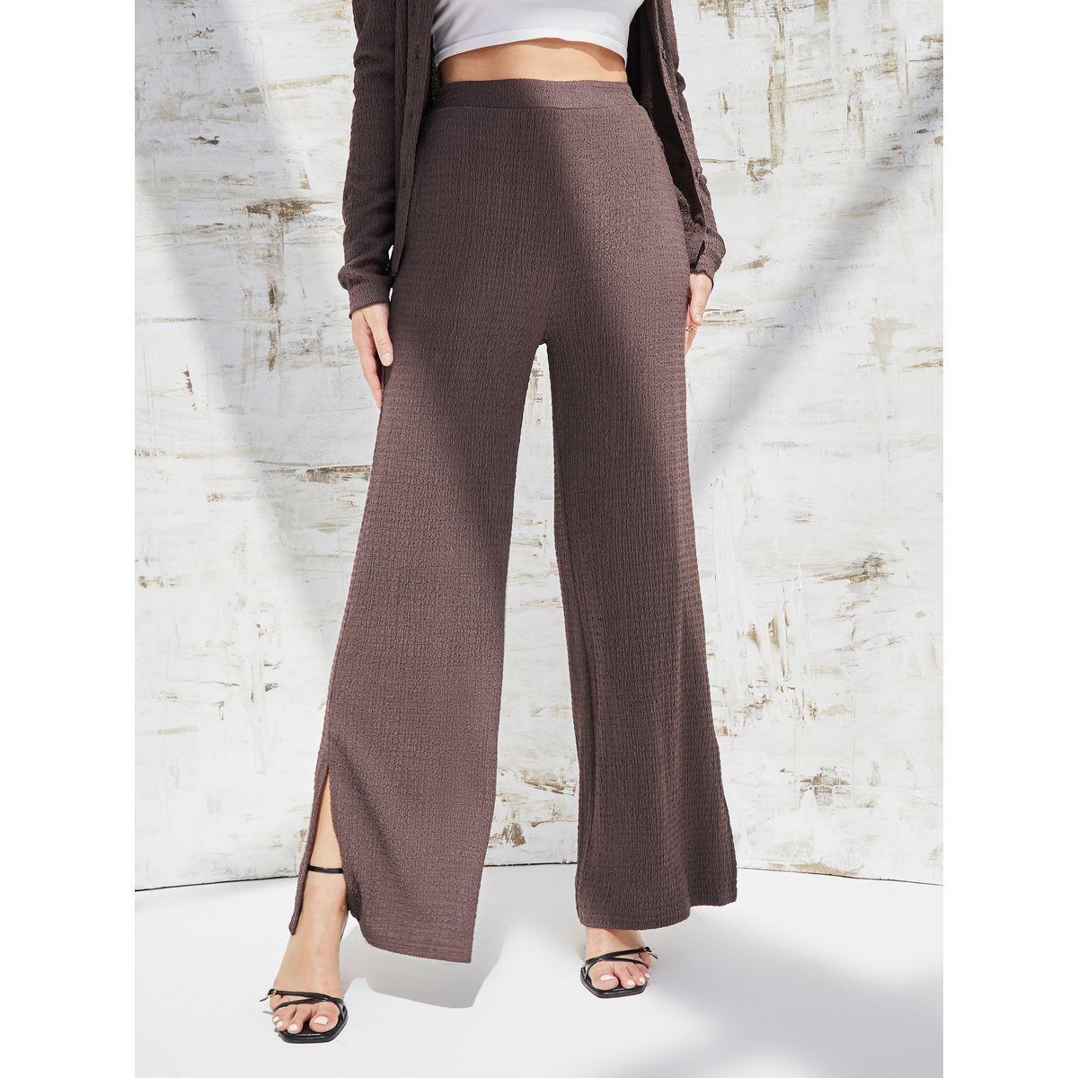 بنطال بأرجل واسعة وشق جانبي-women-clothing-bottoms-trousers-image-2