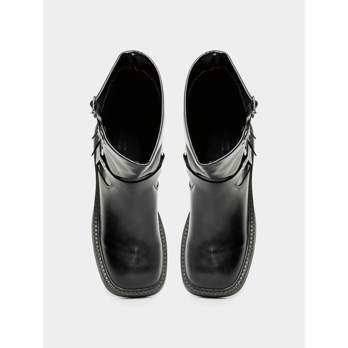 Styli Buckle Embellished Ankle Length Boots-women-shoes-boots-image-5