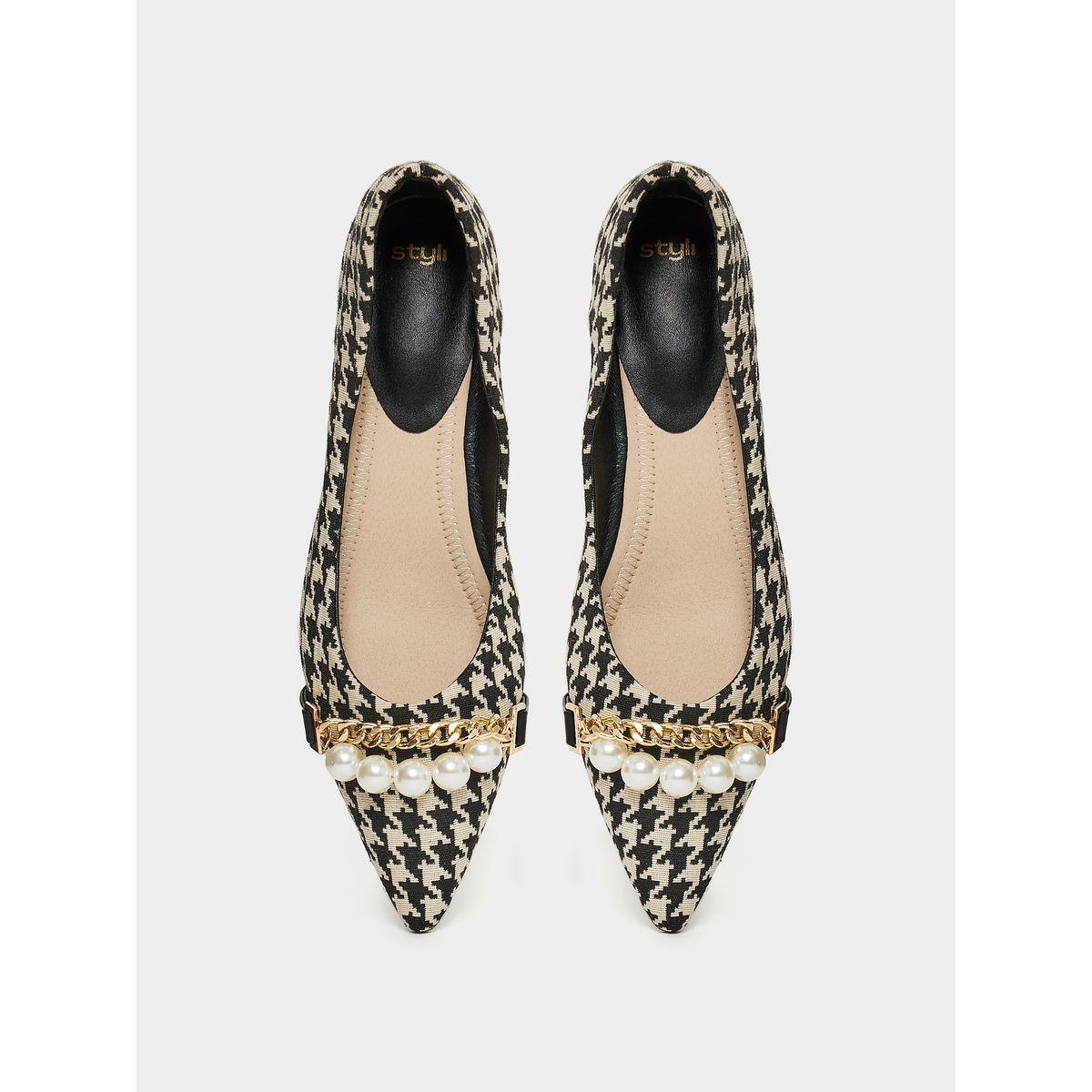 Styli Houndstooth Pattern Embellished Shoes-women-shoes-heels-image-4