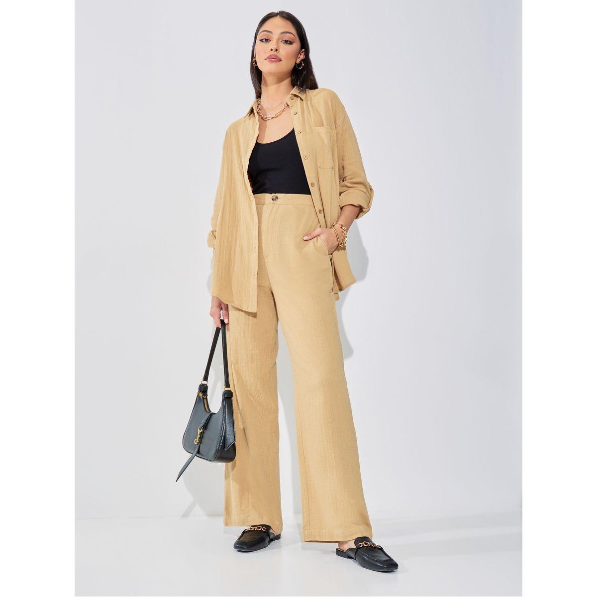 Styli Elevate High Rise Wide Leg Textured Trouser-women-clothing-bottoms-trousers-image-1