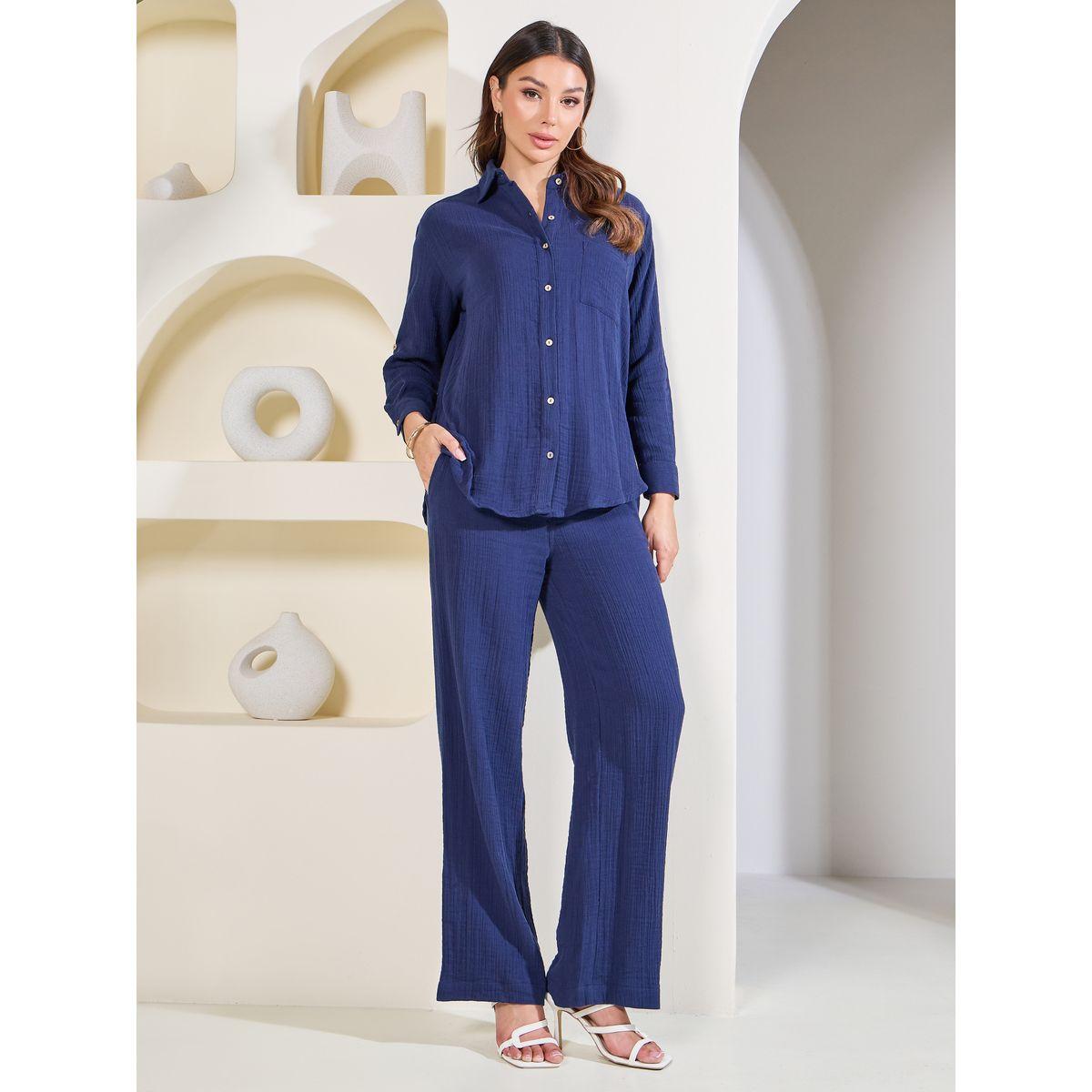 بنطال Styli Elevate Crinkle المطاطي الطويل مع تفاصيل الجيب-women-clothing-bottoms-trousers-image-2