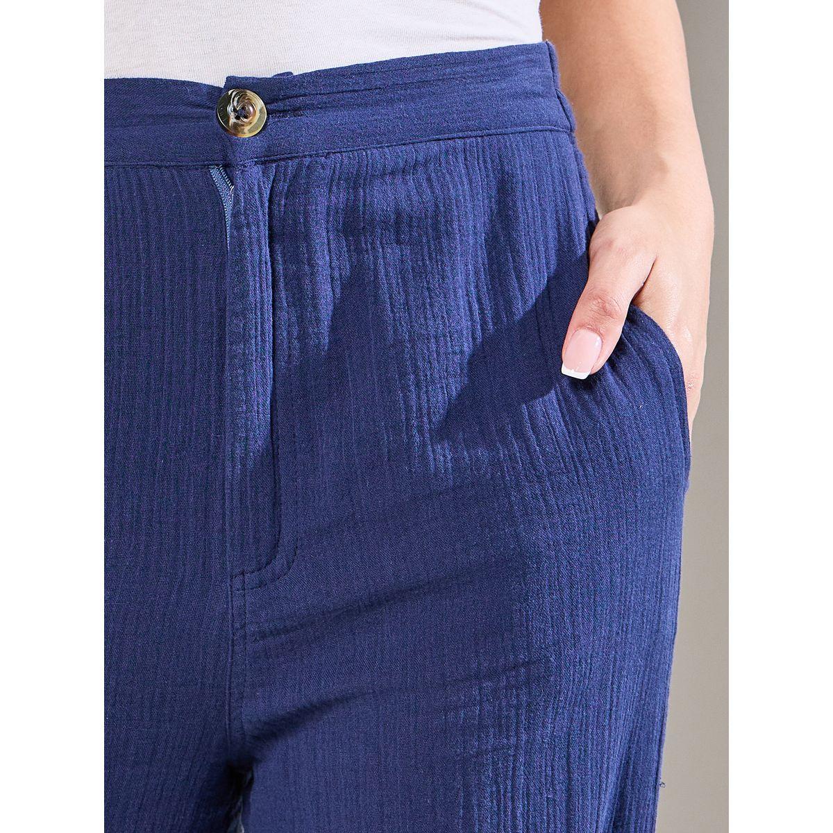 بنطال Styli Elevate Crinkle المطاطي الطويل مع تفاصيل الجيب-women-clothing-bottoms-trousers-image-3