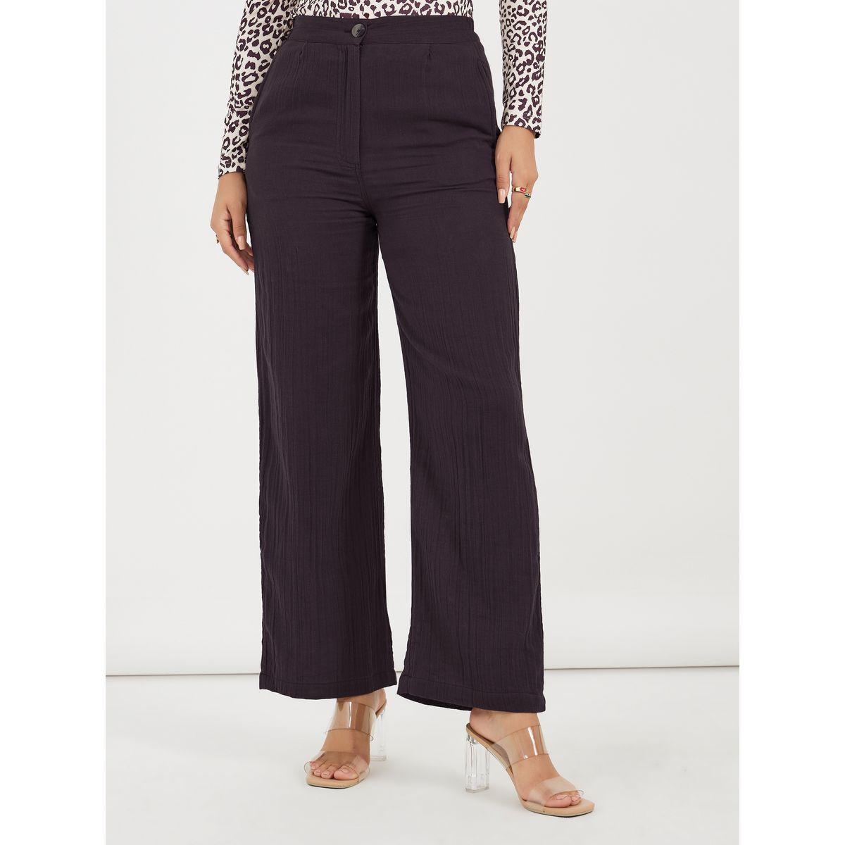 بنطال بأرجل واسعة وجيوب مع زر إغلاق-women-clothing-bottoms-trousers-image-2