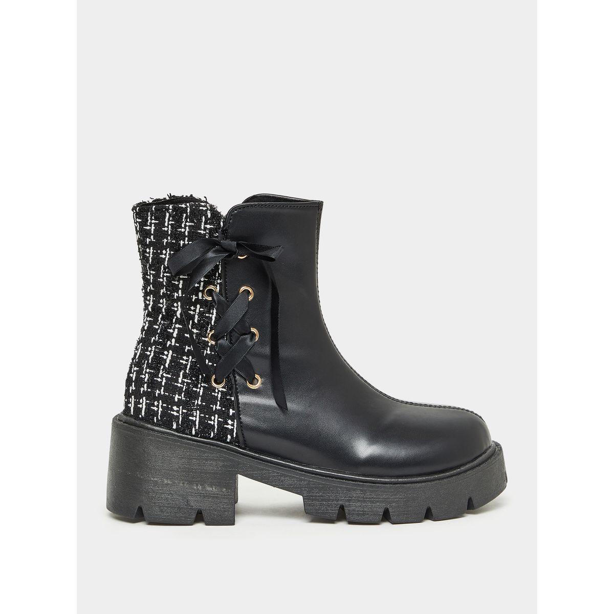 حذاء بوت بتداخل تويد مع أربطة-women-shoes-boots-image-2