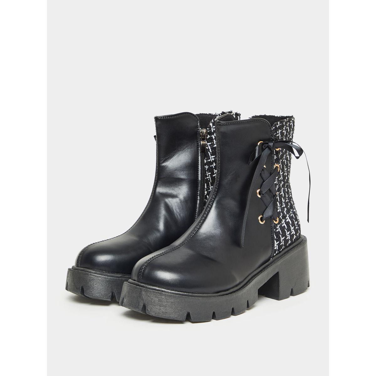Styli Side Lace Tweed Insert Boots-women-shoes-boots-image-3