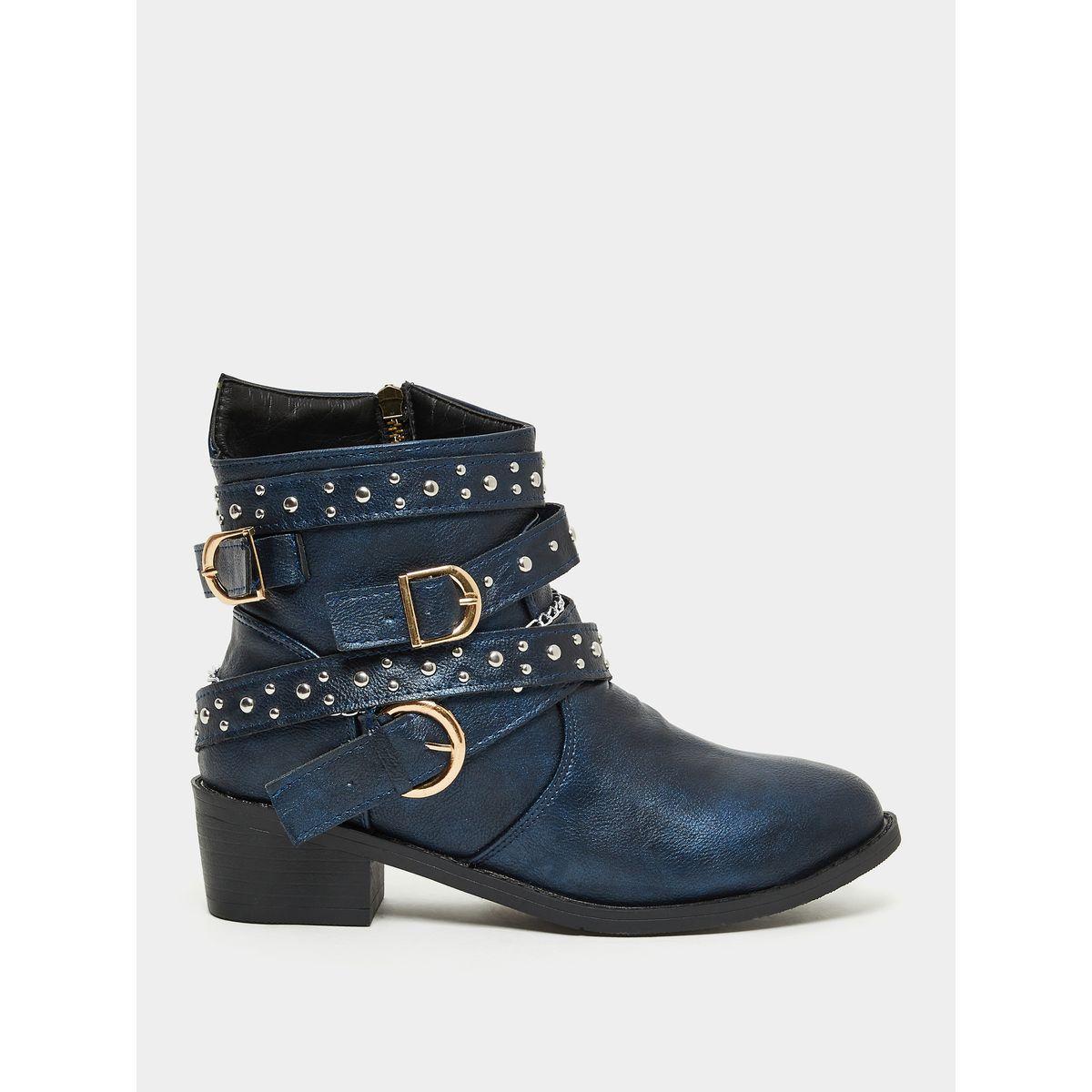 Styli Buckle Embellished Ankle Length Boots-women-shoes-boots-image-1