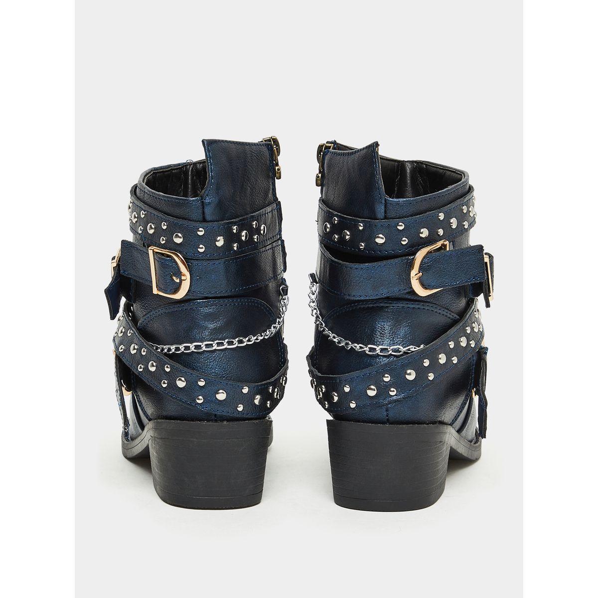 Styli Buckle Embellished Ankle Length Boots-women-shoes-boots-image-3