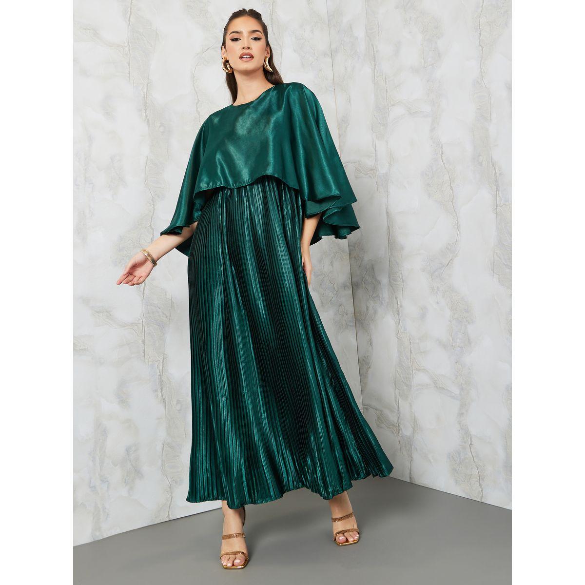 Styli Cape Sleeve Plisse A-Line Maxi Dress-women-clothing-dresses-image-1