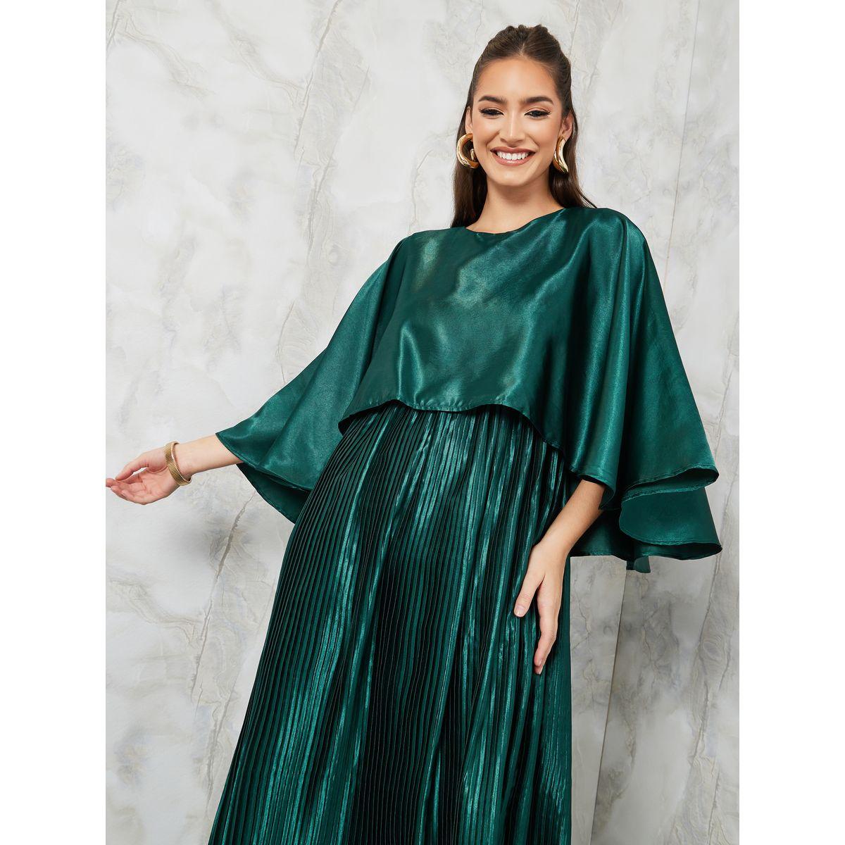 Styli Cape Sleeve Plisse A-Line Maxi Dress-women-clothing-dresses-image-2
