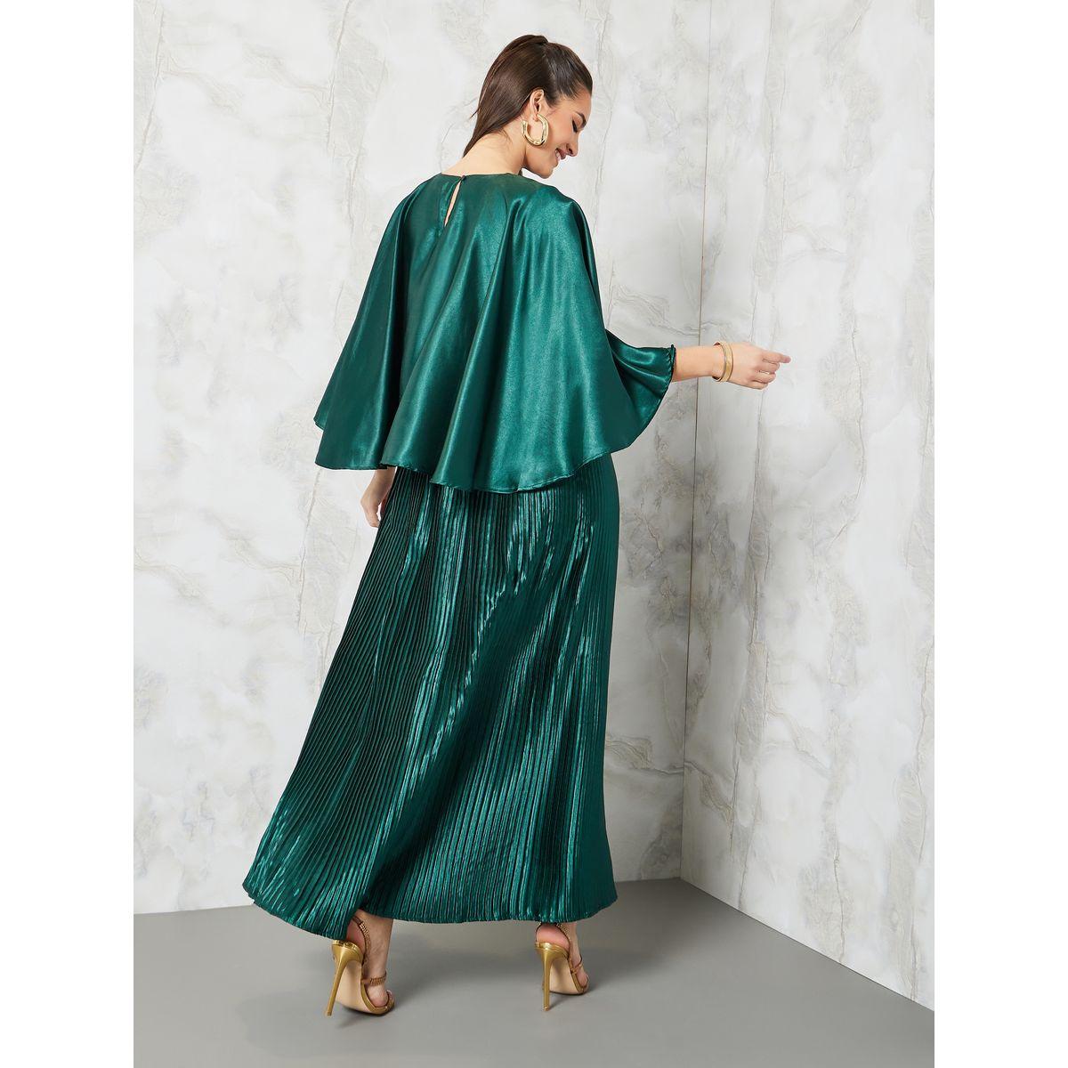 فستان طويل بليسيه بأكمام كيب-women-clothing-dresses-image-4