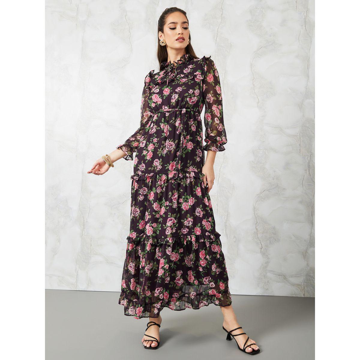 فستان طويل بكسرات وياقة بأربطة-women-clothing-dresses-image-1