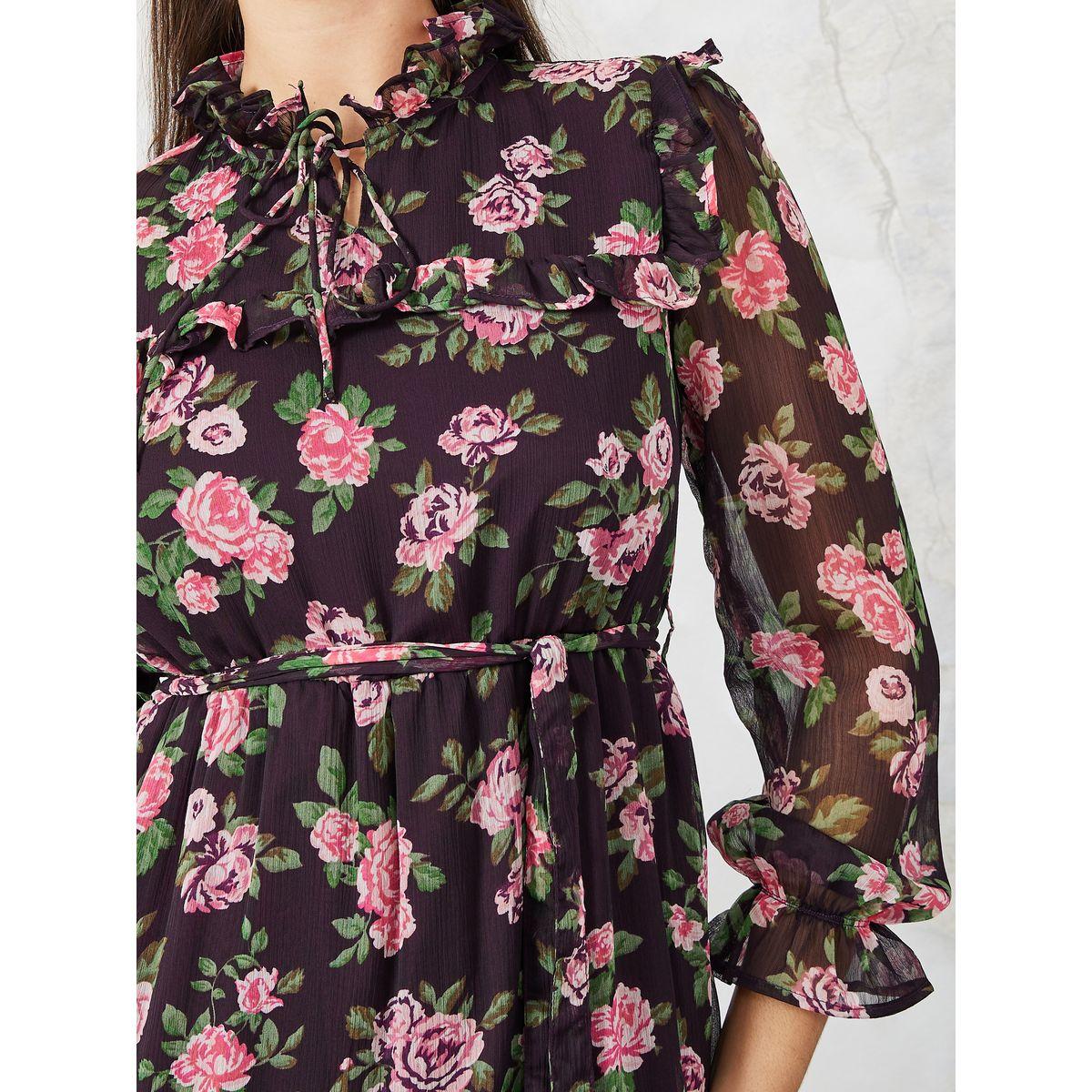 Styli Tie-Up Neck Floral Tiered Maxi Dress with Frills-women-clothing-dresses-image-3