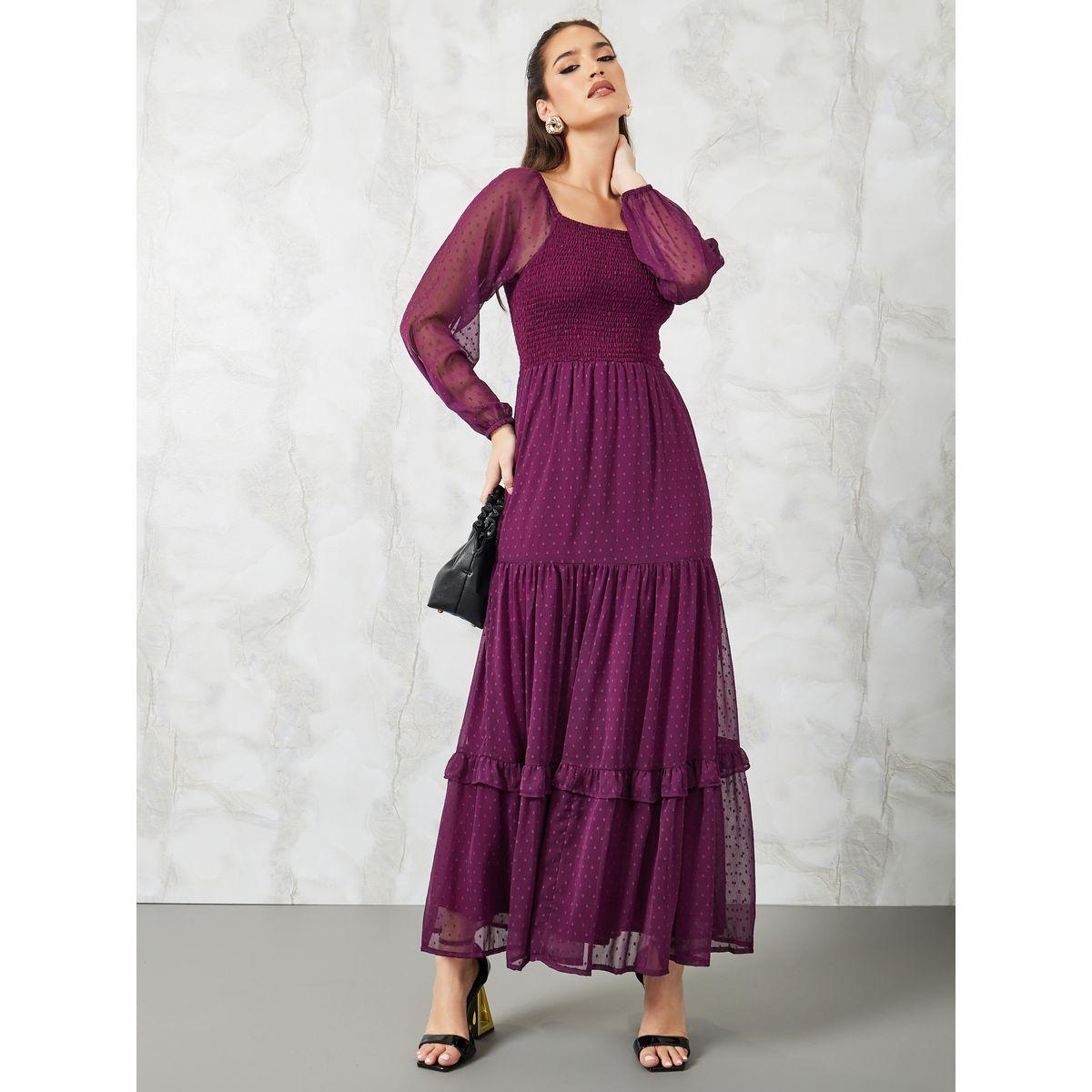 Styli Dobby Square Neck Tiered Maxi Dress-women-clothing-dresses-image-1