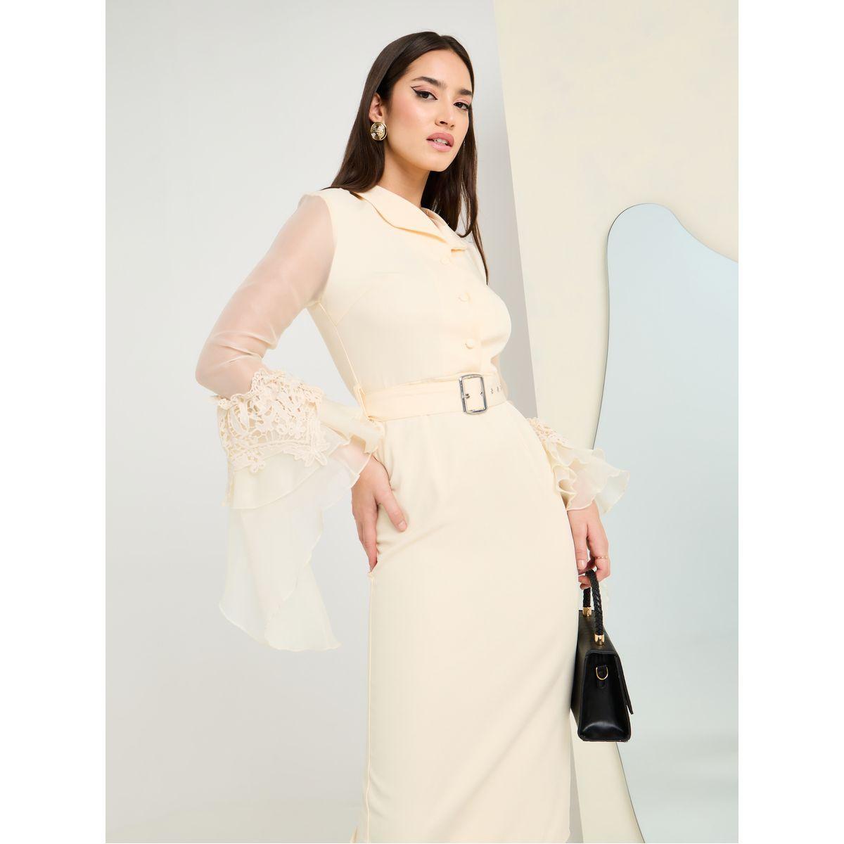 Styli Embroidered Mesh Sleeves Belted Midi Dress-women-clothing-dresses-image-1