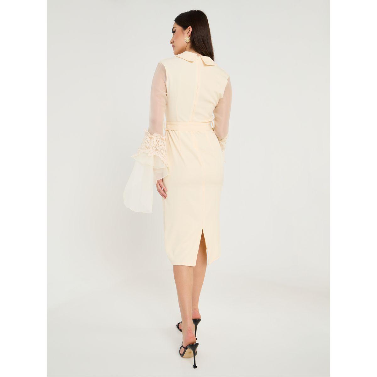 فستان ميدي بأكمام شبك وحزام-women-clothing-dresses-image-4