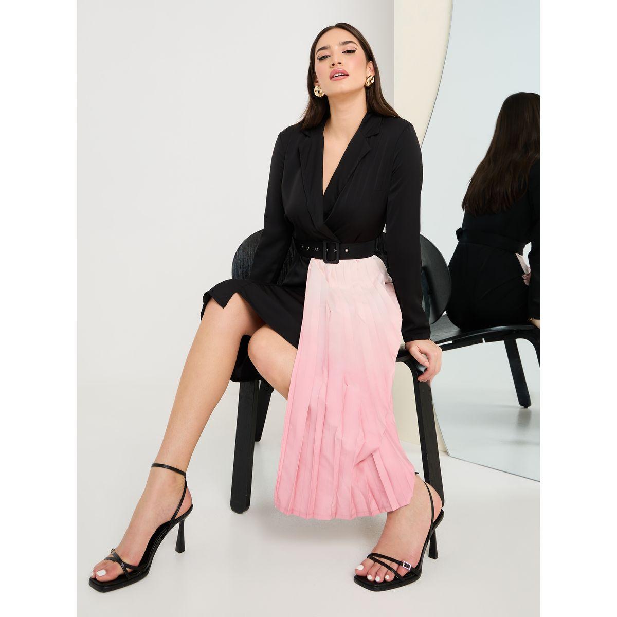 Styli Pleated Ombre Blazer Midi Dress-women-clothing-dresses-image-1