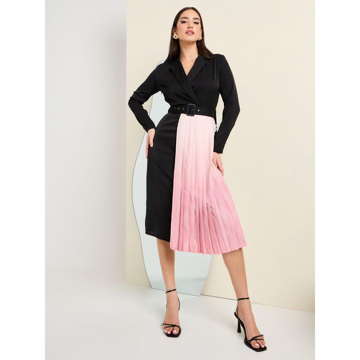 Styli Pleated Ombre Blazer Midi Dress-women-clothing-dresses-image-2