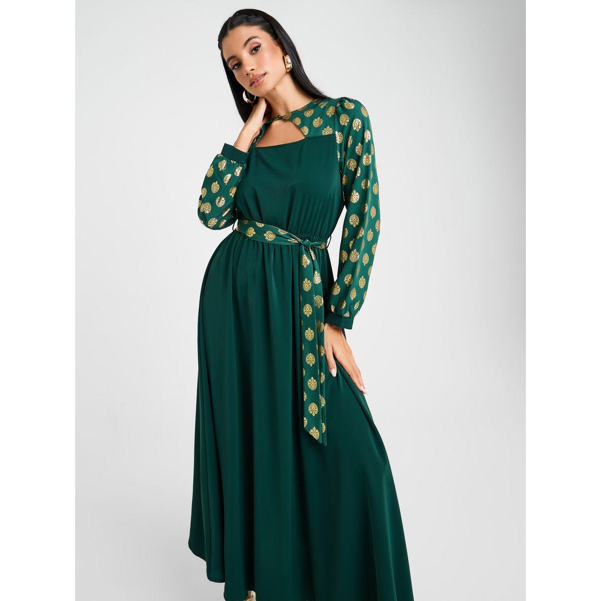 فستان طويل بطبعة فويل ورباط خصر-women-clothing-dresses-image-3