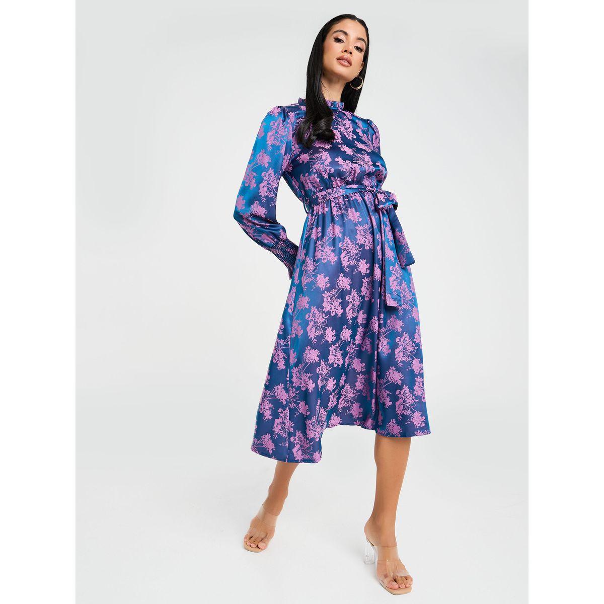 Styli Jacquard A-Line Midi Dress with Tie Belt-women-clothing-dresses-image-1