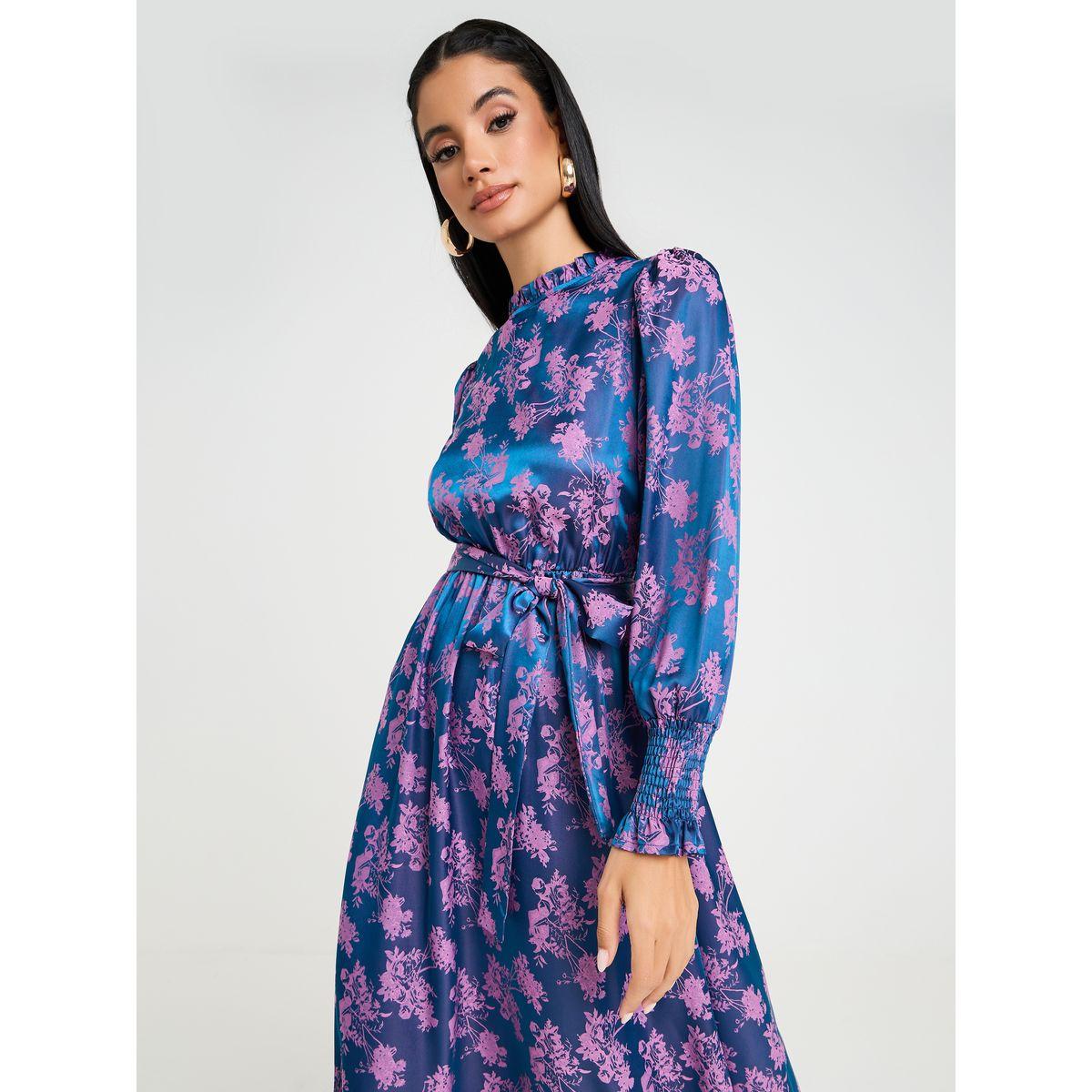 Styli Jacquard A-Line Midi Dress with Tie Belt-women-clothing-dresses-image-2