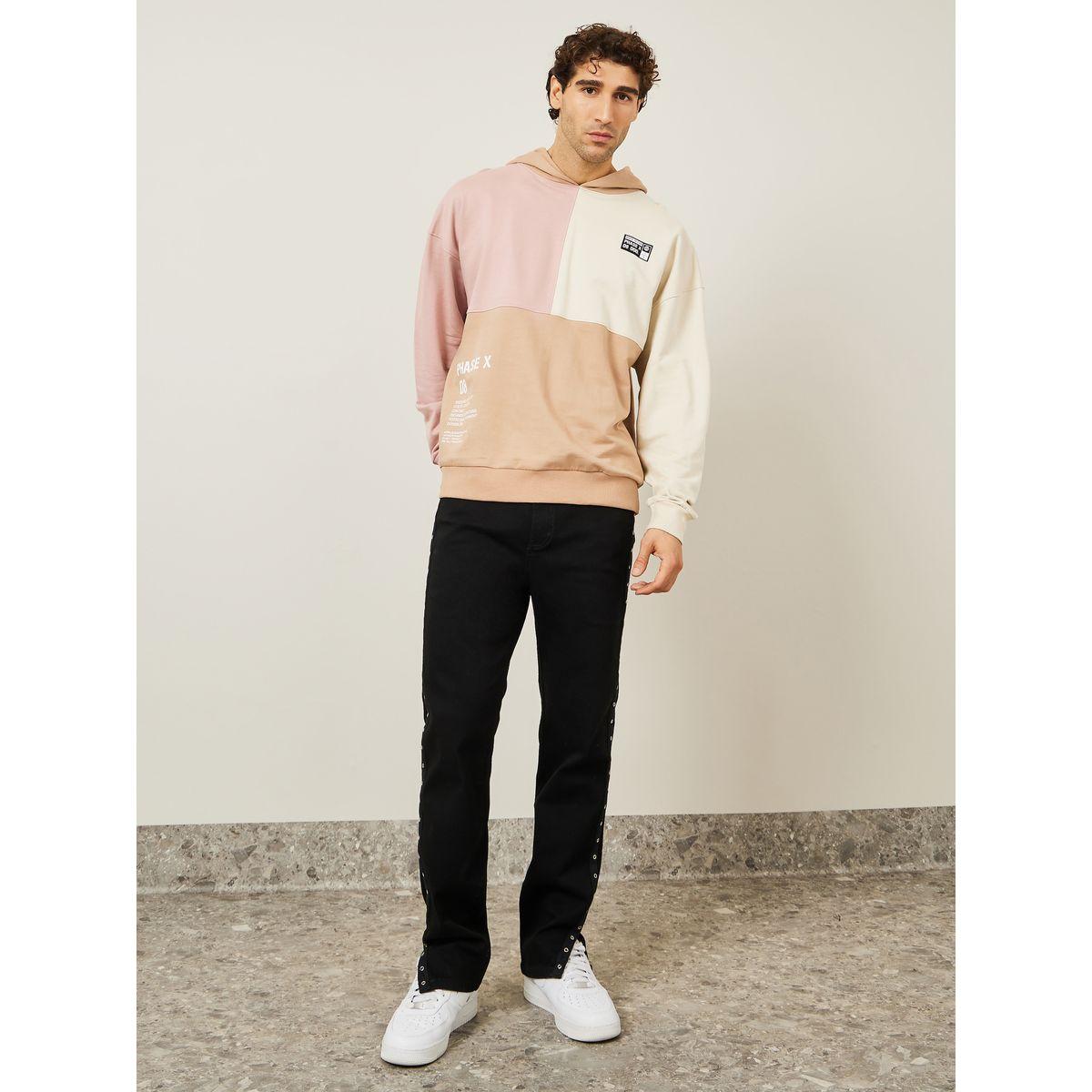 Styli Limited Oversized Colorblock Fleece Hoodie with Woven Badge-men-winterwear-hoodiesandsweatshirts-image-2