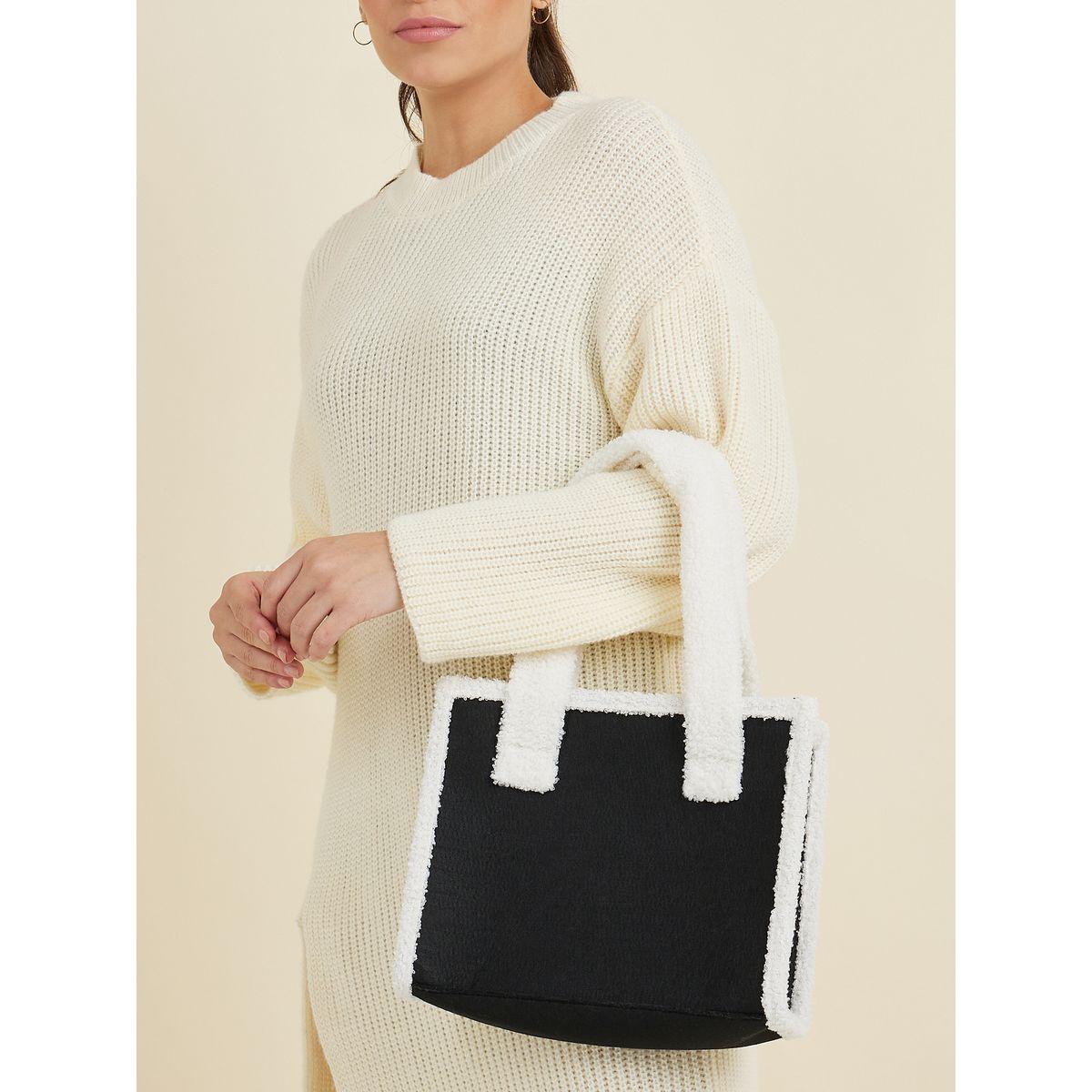 Styli Contrast Panel Teddy Tote Bag-women-bagsandwallets-handbags-image-2