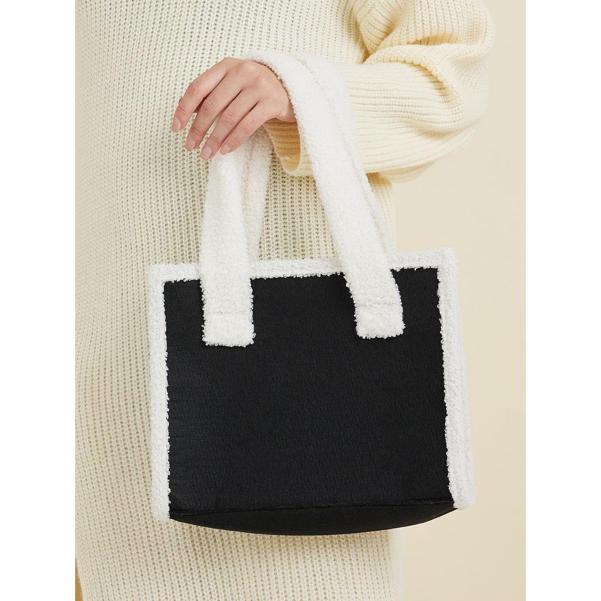 Styli Contrast Panel Teddy Tote Bag-women-bagsandwallets-handbags-image-3