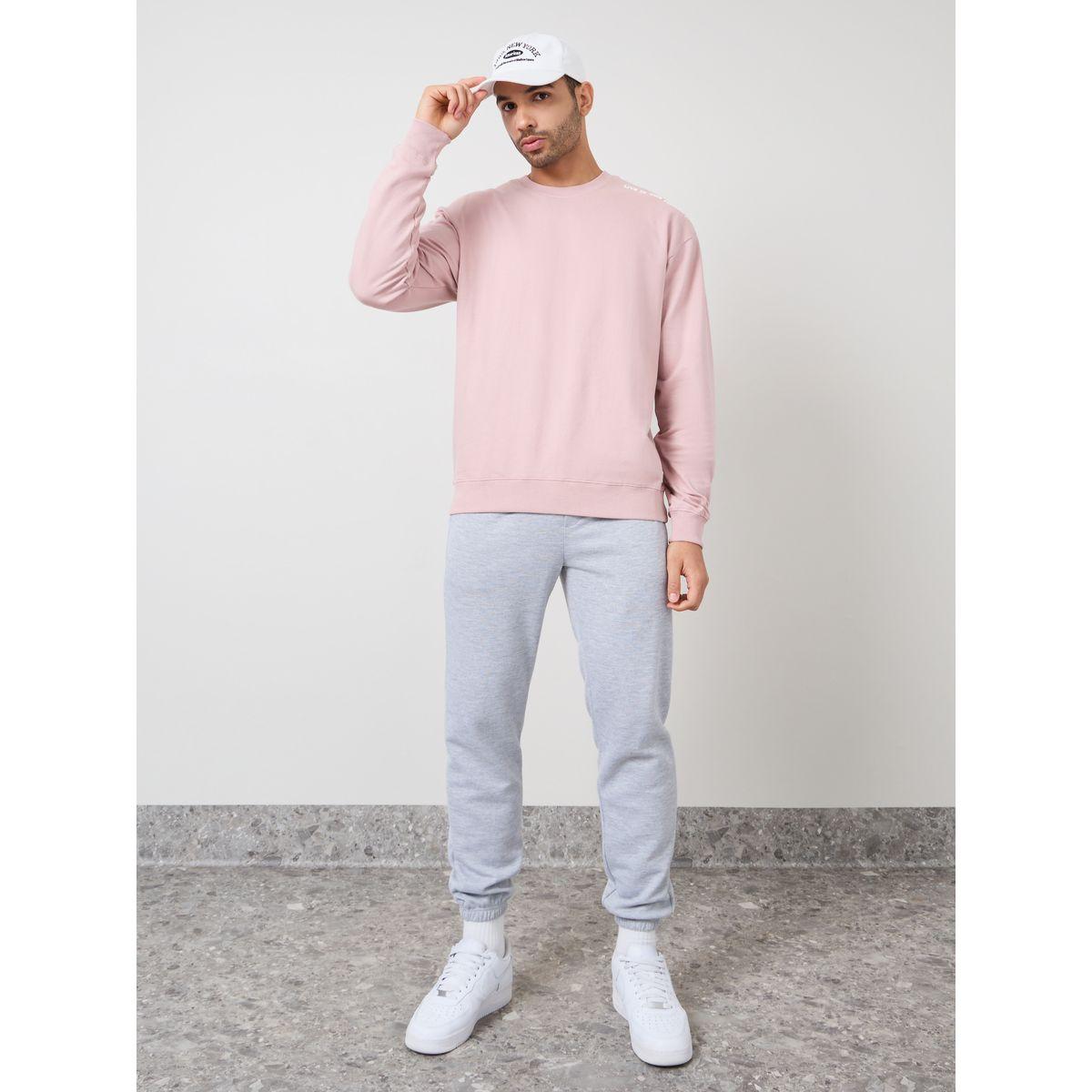 Styli Solid Letter Print Relaxed Fit Sweatshirt-men-winterwear-hoodiesandsweatshirts-image-2