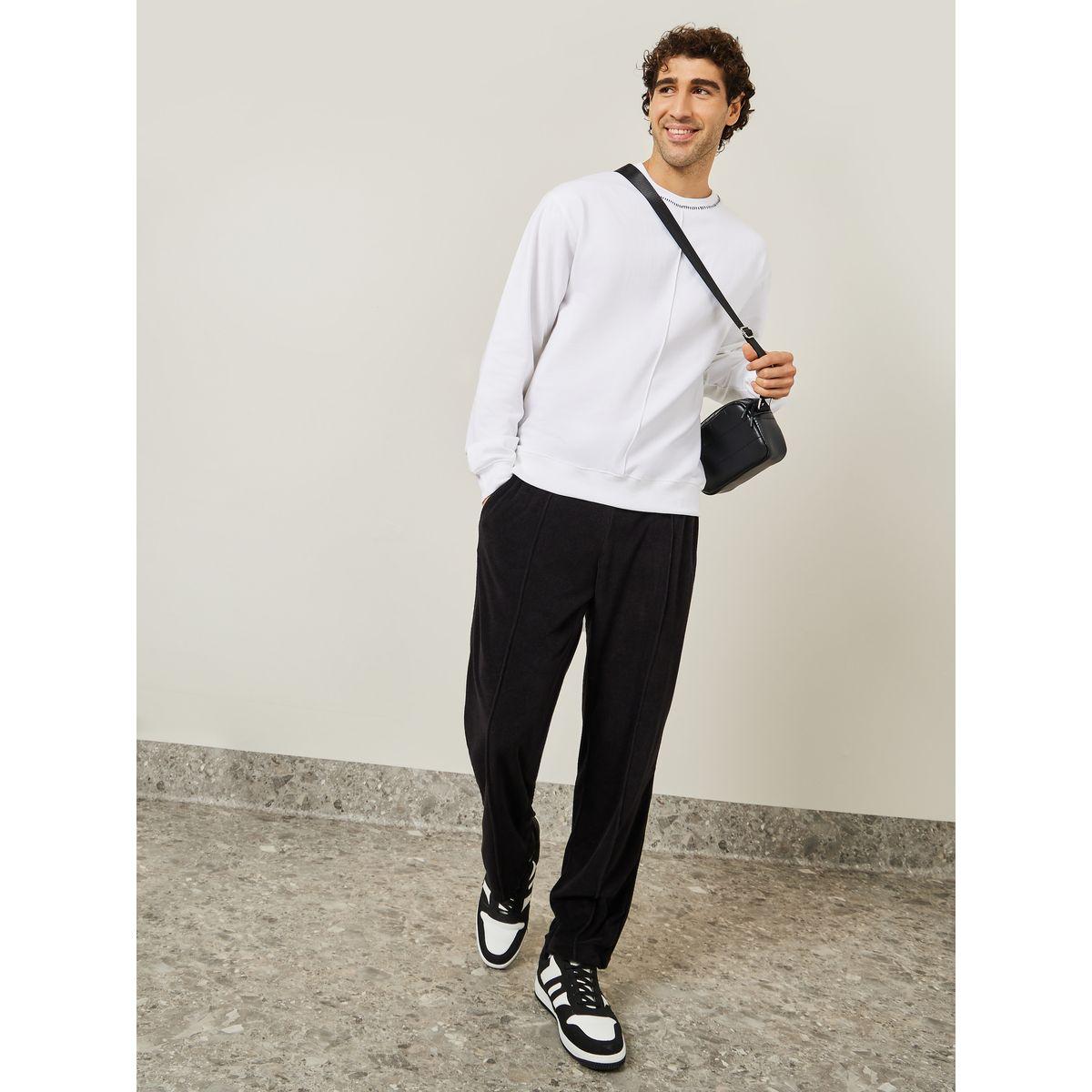 Styli Solid Relax Fit Neck Stitch Detail Fleece Sweatshirt-men-winterwear-hoodiesandsweatshirts-image-1