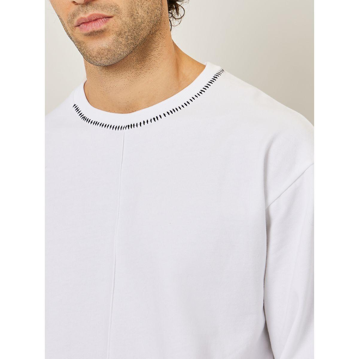 Styli Solid Relax Fit Neck Stitch Detail Fleece Sweatshirt-men-winterwear-hoodiesandsweatshirts-image-4