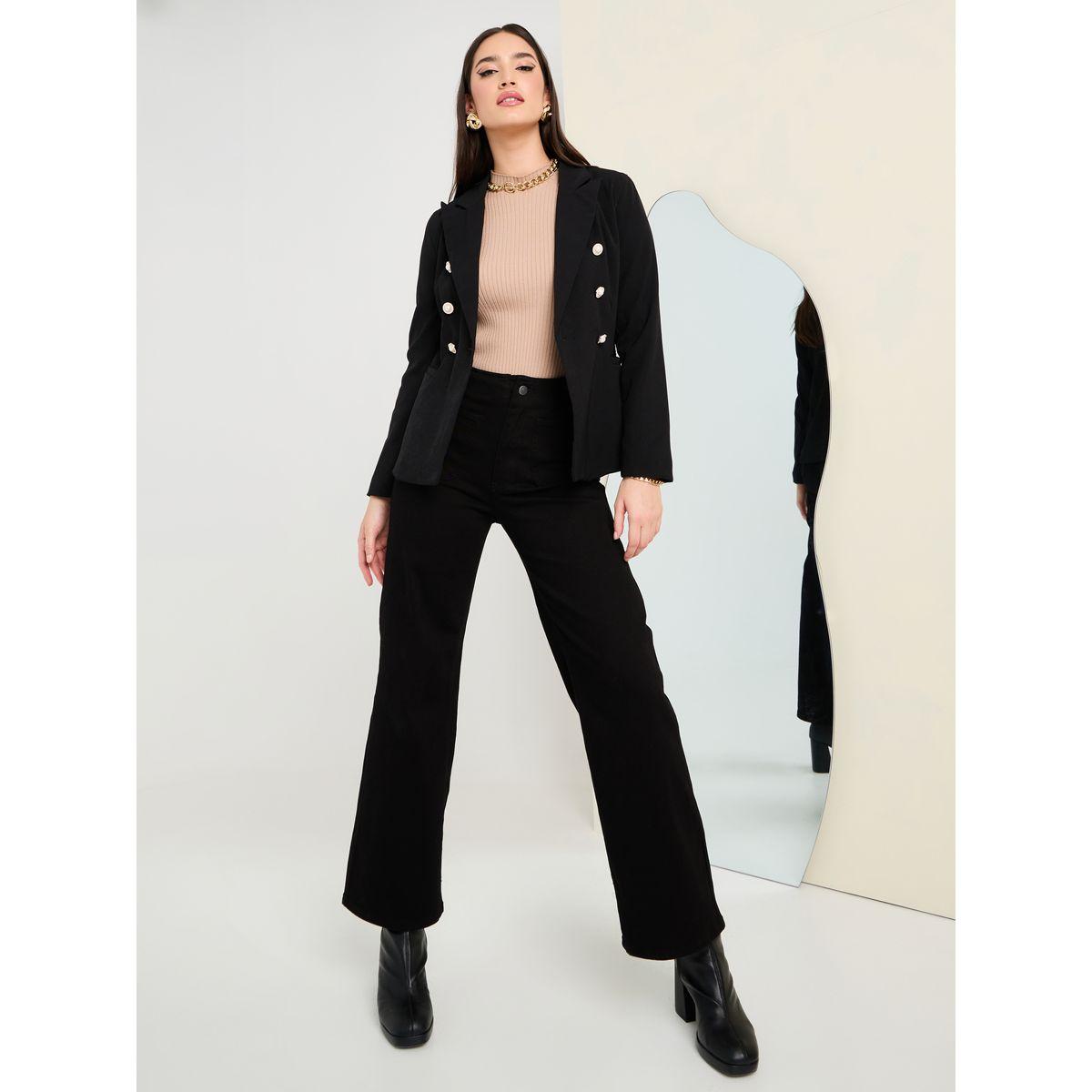 Styli Regular Fit Button Detail Single Breasted Blazer-women-clothing-coatsandjackets-blazers-image-1