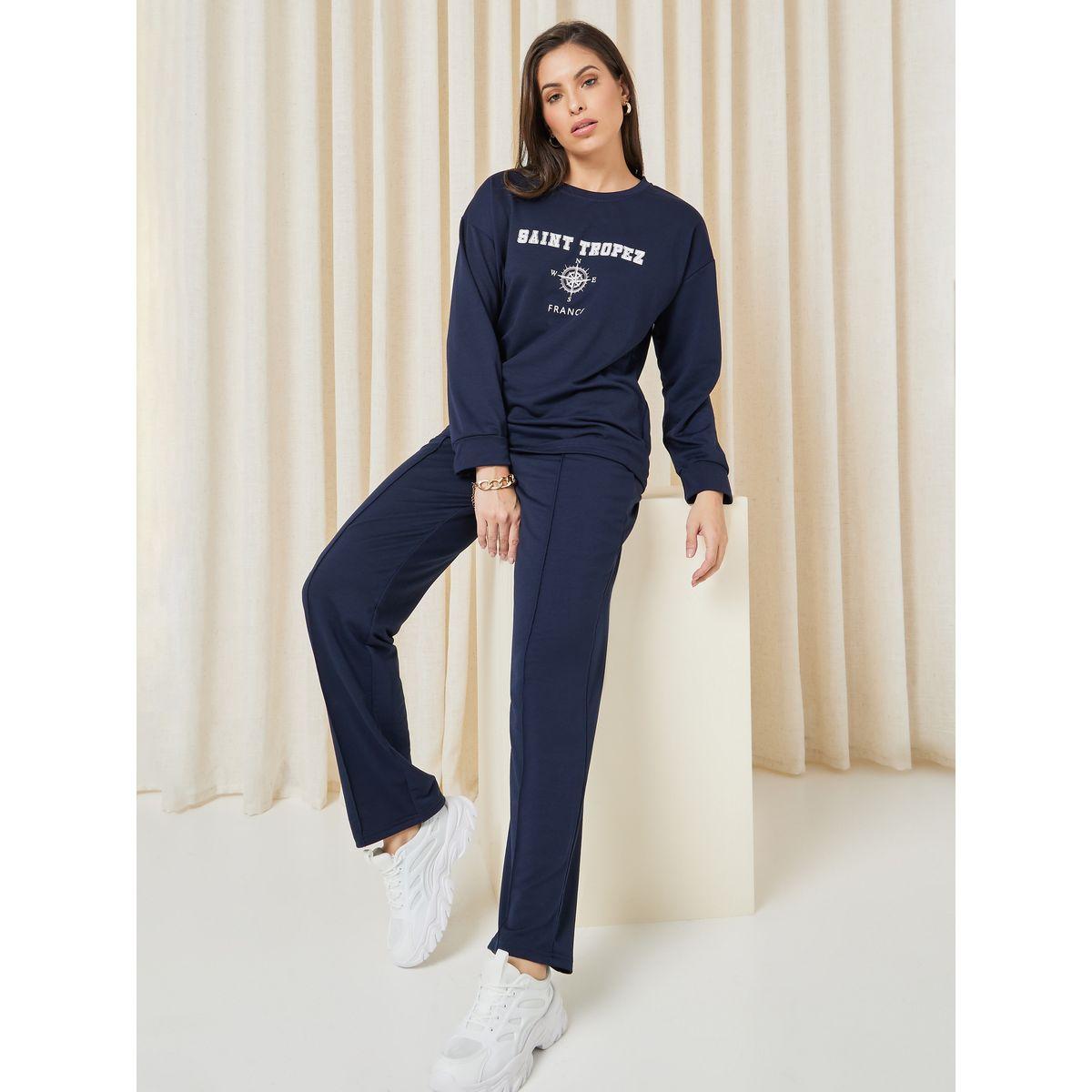 Styli Unwind Printed Terry Sweatshirt & Exposed Seam Jogger Lounge Set-women-clothing-coordsets-image-1