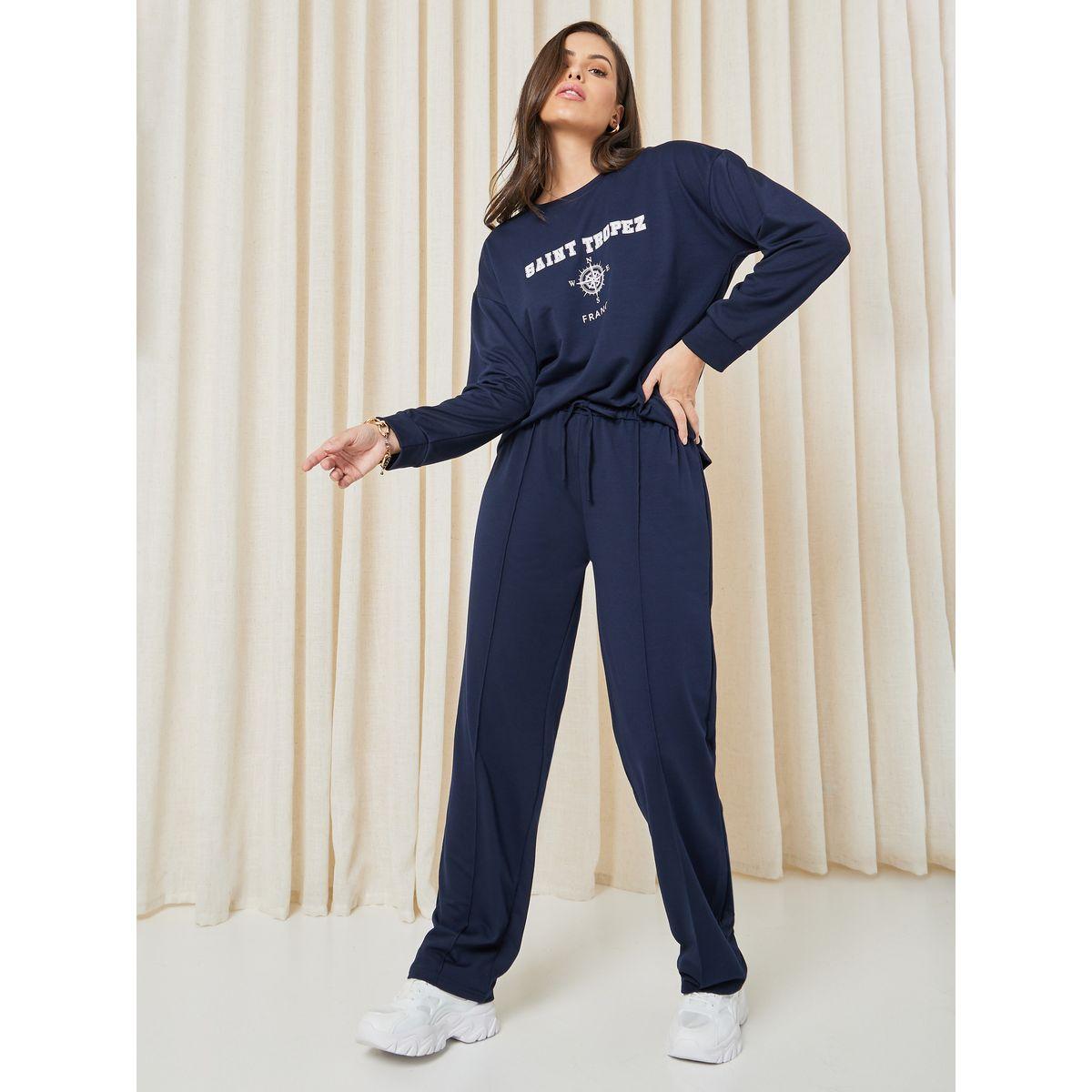Styli Unwind Printed Terry Sweatshirt & Exposed Seam Jogger Lounge Set-women-clothing-coordsets-image-2